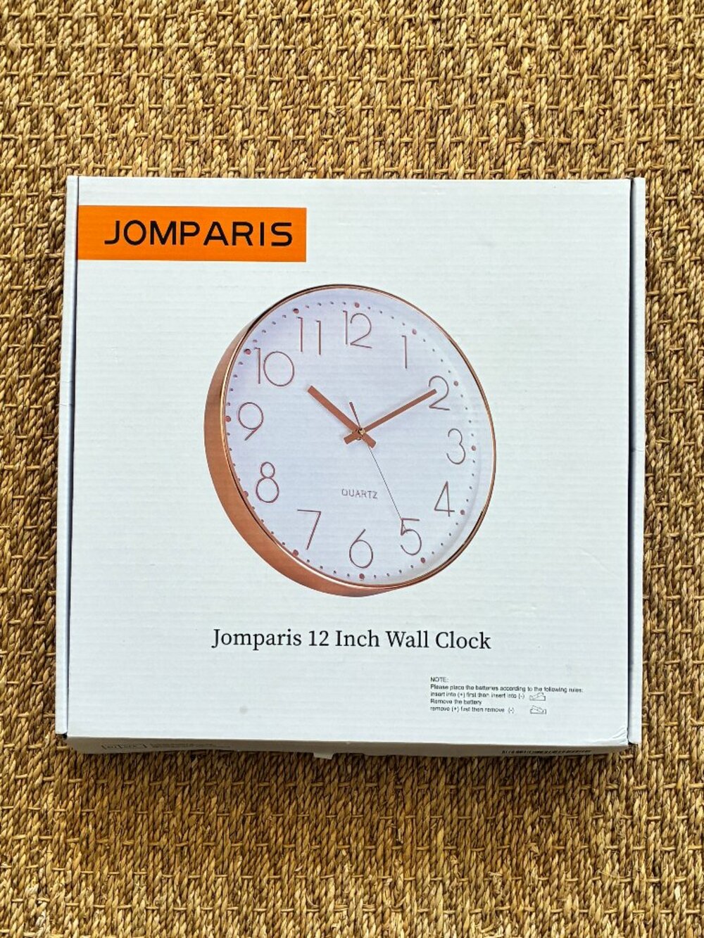 Jomparis 12 Inch Round Battery Operated Silent Non-Ticking Wall Clock, Rose Gold